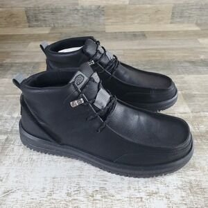HEYDUDE Bradley Chukka Classic Mens Ankle Boots Sz 11 M Black Leather Lace Up